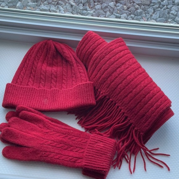NWOT Lauren Ralph Lauren / Wool Mix / Gloves / Bright Red - Picture 9 of 9